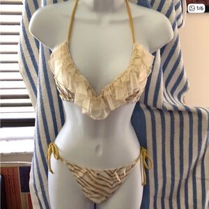Elegant Cream and Gold Ruffle Bikini
